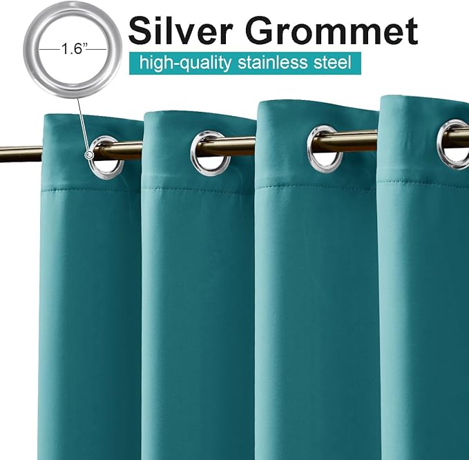 NICETOWN 2 Panels Outdoor Patio Curtains Waterproof 84 inches Long, Rustproof Grommet Gazebo Curtains Thermal Curtains Indoor Outdoor Window Drapes for Porch/Pergola, Peacock Teal, W52 x L84