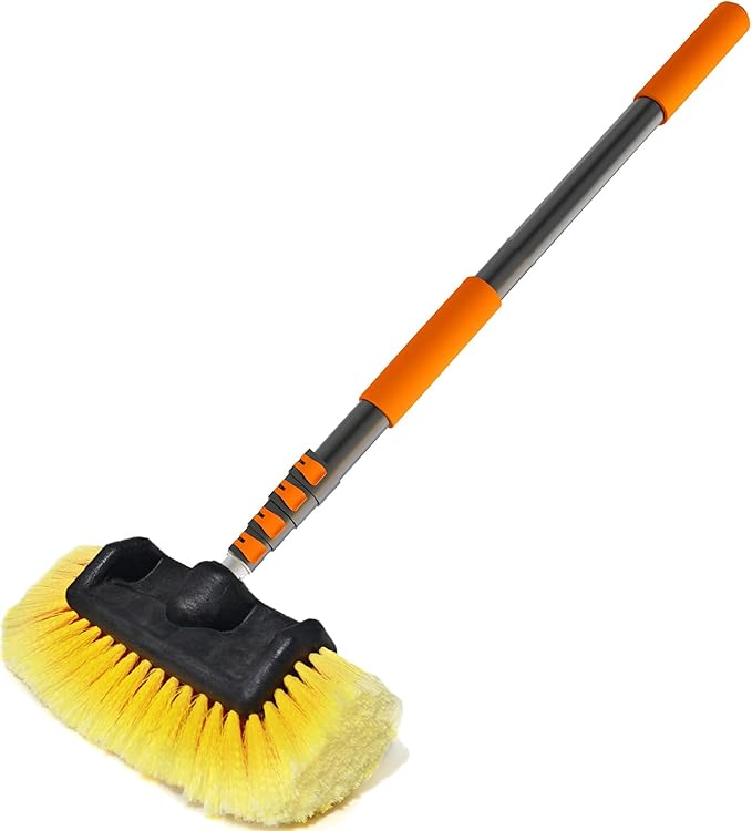 12FT Car Wash Brush with Long Handle, Car Cleaning Brush with 12 Inch Soft Bristle, Solar Panels Cleaner with Telescoping Pole for RV, Truck, Boat, House Siding