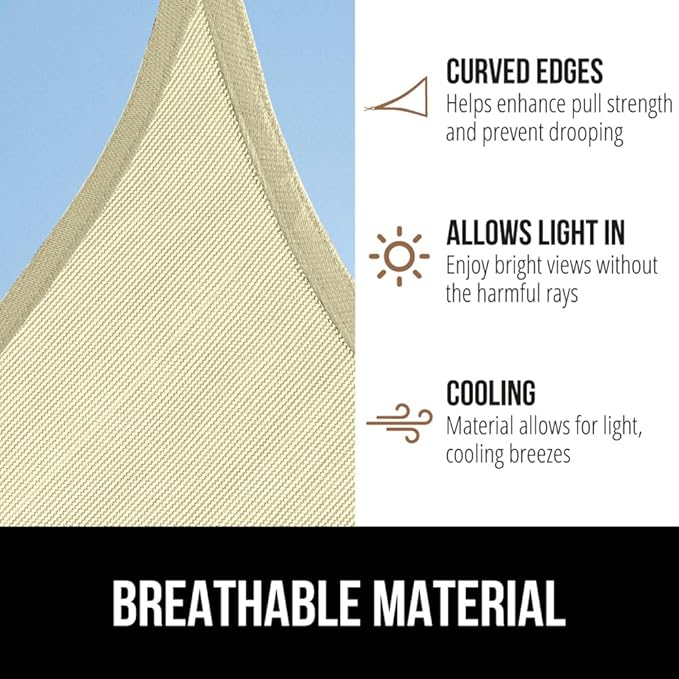 GORILLA GRIP Heavy Duty Sun Shade, UV Protection Fade Tear and Rust Resistant Rectangle Sunshade Canopy, Curved Edges Blocks Sunlight, Breathable Sail, Outdoor Patio, Lawn Garden, 6x10 FT Butter Cream