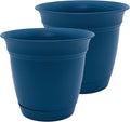 The HC Companies 12 Inch Eclipse Round Planter Pots with Drainage Holes & Attached Saucer, Lightweight UV-Resistant Plastic Indoor Outdoor Planters, 2-Pack Flower Pots for Garden & Home Decor, Peacock