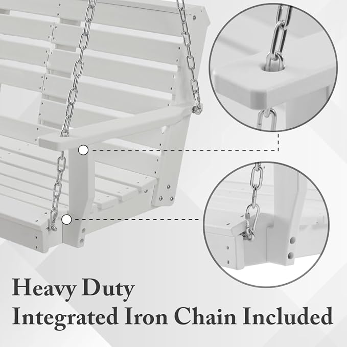Premium Poly Lumber Porch Swing with Mounting Kit – All-Weather HDPE Hanging Bench with Cup Holders & Steel Chains for Patio or Backyard