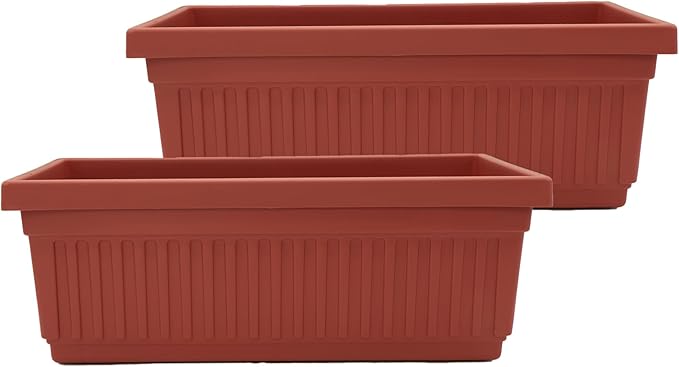 The HC Companies 18 Inch Venetian Window Planter Box with Drainage Plug, Lightweight UV-Resistant Plastic Indoor & Outdoor Planters, 2-Pack Flower Box for Garden & Home Decor, Clay