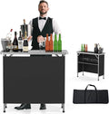 VINGLI Portable Bar Table, 2-Tier Shelves, Mobile Bar Table for Events, Party, Camping, Picnic, Tradeshow, Indoor with Black Skirt, 39 "L x 34" H