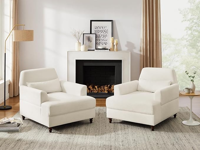 Chaise Lounge Chair Indoor with Adjustable Backrest, Upholstered Mid-Century Reading Chair, Oversized Accent Armchair for Living Room & Bedroom, Comfy Single Sofa Chair, Modern Living Room Chair