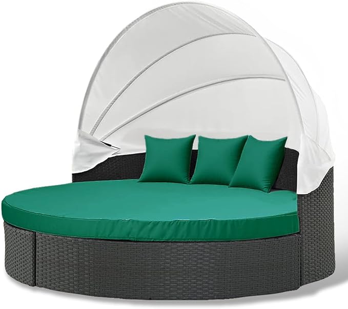 MICTONY Outdoor Daybed Cushion Cover, 66" Replacement Daybed with Elastic Band, Sun Bed Round Cushion ONLY (Daybed NOT Included), Ink Green