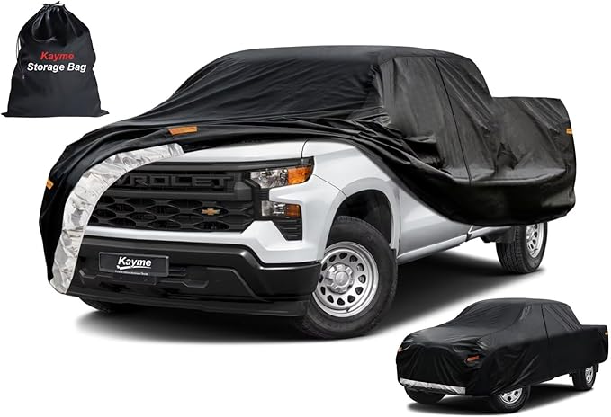 Kayme Truck Cover Custom Fit Chevy Silverado 1500(1998-2018) Regular Cab Long Bed. Full Exterior Heavy Duty Outdoor Pickup Truck Car Cover Waterproof All Weather.Car Tarp for Wind Sun Dust Protection.
