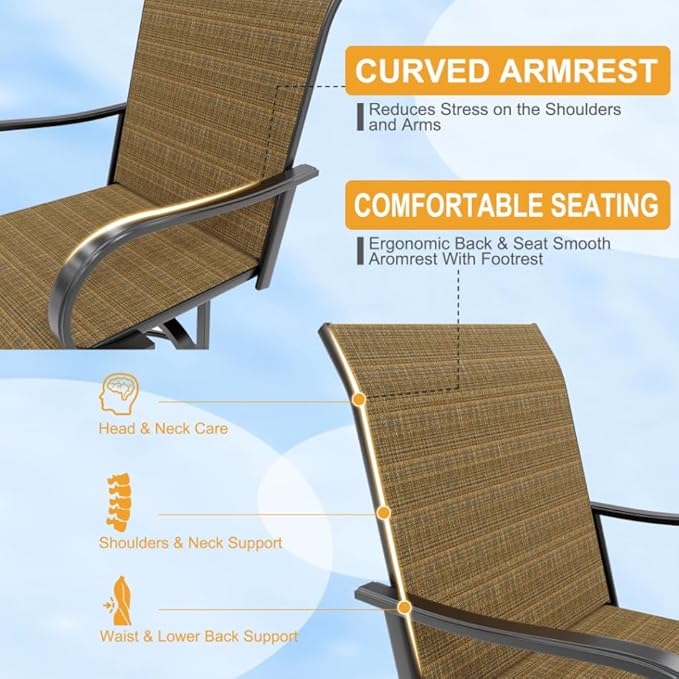 GarveeLife 2 Piece Outdoor Swivel Bar Chairs, Patio High Swivel Bar Stools, All Weather High Back and Armrest Patio Chairs, Outdoor Rotating BarChair Counter Height for Deck Lawn Garden Backyard
