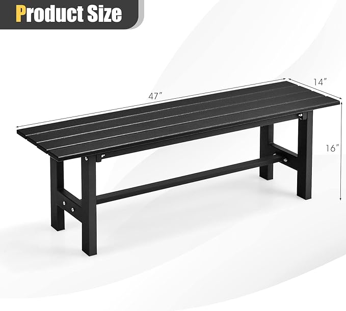 Giantex 2-Pack Outdoor Bench Seat - Backless Patio Garden Bench, 47” Weatherproof Outside Chair with Slatted Seat, Metal Frame, 660 LBS Capacity, Dining Bench Chair for Yard, Park, Balcony, Black