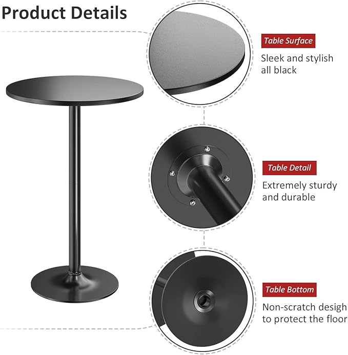 Furmax Bistro Pub Table Round Bar Height Cocktail Table for Home Bar, Small Round Bar Tables for Party, Dining Room, Living Room and Wedding, Metal Base MDF Top Obsidian, 40.6 Inch Height (1, Black-1)
