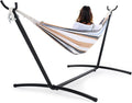 Sweetcrispy Double Hammock with Space Saving Steel Stand Heavy Duty 2 Person Standing Hammocks 450lb Capacity for Outside Garden Yard with Portable Carrying Bag, White