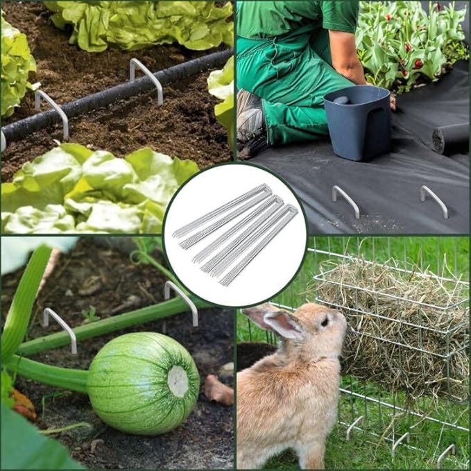 FEED GARDEN 12 Inch 100 Pack Galvanized Landscape Staples 11 Gauge Anti-Rust Garden Stakes Landscaping Fabric SOD Pins Yard Stakes for Weed Barrier Fabric