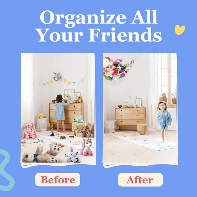 Lilly's Love Stuffed Animal Hammock | Corner Hanging Organizer, Toy Storage, Stuffed Animal Storage Net | Made From Quality Fishing Net, Holds 12lbs | 67"x47"x47" (White)