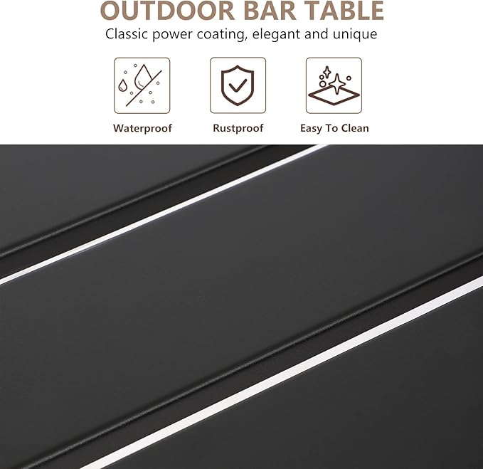 Outdoor Bar Table, Patio Counter Height Bar Tables, 47" Rectangle Bar Table for Patio, Garden, Yard, Balcony, Poolside (Black, 47inch-Length)