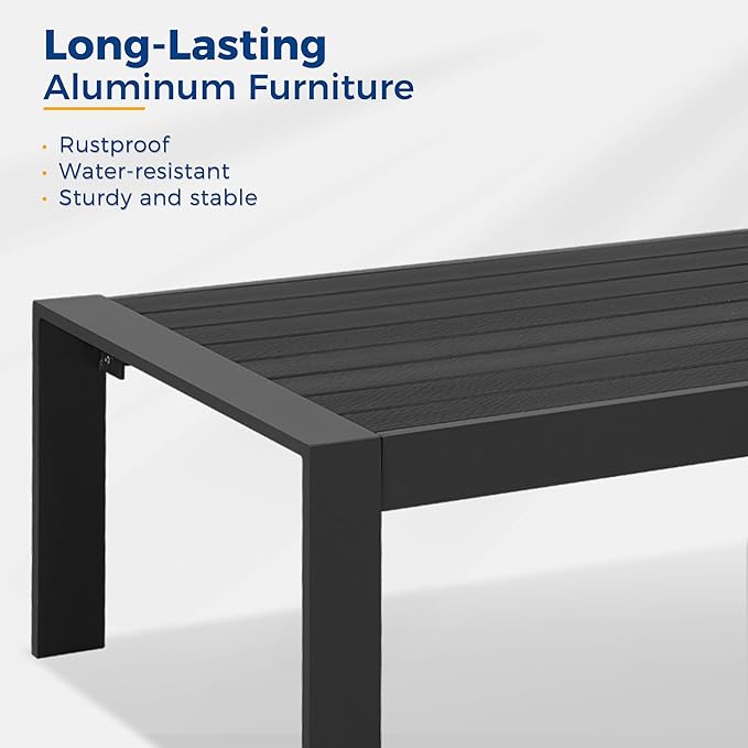 Wisteria Lane Aluminum Outdoor Furniture Patio Coffee Table, All-Weather Outdoor Metal Coffee Table, Modern Rectangle Coffee Table for Balcony, Garden, Black