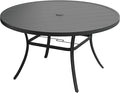 VICLLAX 50" Outdoor Round Patio Table with Umbrella Hole, All Weather Metal Round Outdoor Dining Table for Lawn Garden, 6-8 Person Table, Black