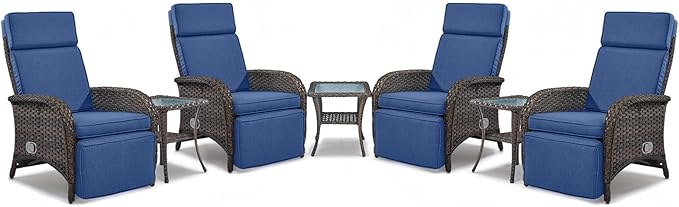 Belord 7 Piece Wicker Patio Furniture Set - 4 Adjustable Outdoor Recliner Chairs with 3 Side Table Patio Conversation Set,155° Lay Flat Chaise Lounge Chair Outdoor for Pool Deck Brown