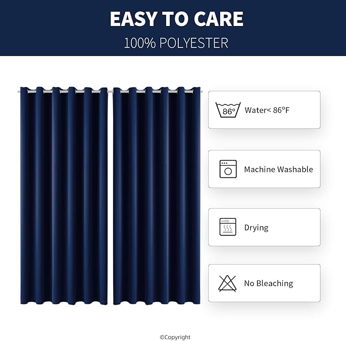 Water Proof Outside Curtains with Grommet Top for Porch, W84 x L120 Thermal Insulated Washable Light Block Outdoor Divider Drapes for Patio Gazebo Deck Pool Area Pergola Cabana (Navy)
