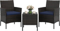 GAOMON 3-Piece Patio Furniture Set, Modern PE Rattan Conversation Set with 2 Chairs & Tempered Glass Coffee Table, All-Weather Outdoor Seating for Garden, Porch, Balcony, Poolside, Brown/Navy Blue