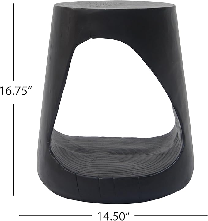 Christopher Knight Home Outdoor Side Table,Hollow Design End Table,Patio Garden Stool Table,Decorative Accent Table for Patio Balcony Beach Pool Side,Lightweight Concrete,Wood Like Texture,Black