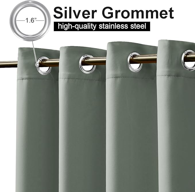 NICETOWN 2 Panels Sage Green Outdoor Patio Curtains 108 inches Long Waterproof & Windproof, Top and Bottom Rustproof Grommet Cold & Heat Blocking Thermal Drapes Privacy for Porch, W52 x L108