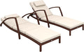 Outsunny Wicker Chaise Lounge Chair Outdoor Set of 2, 5-Position Adjustable Reclining Pool Lounge Chairs with Wheels, Rattan Outdoor Lounger with Cushion, Armrests for Poolside Beach Backyard, Beige