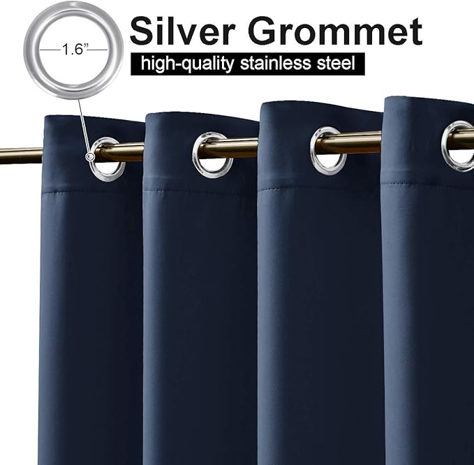 NICETOWN Gazebo Curtains Outdoor Waterproof & Windproof 95 inch Length 2 Panels, Top and Bottom Wind-Break Outdoor Dividers Thermal Insulated Blackout Blinds for Patio, Navy Blue