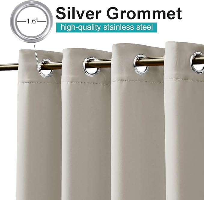 NICETOWN 2 Panels Natural Outdoor Curtains for Patio Waterproof, Thermal Insulated Rustproof Grommet Light Blocking Indoor Outdoor Window Treatment Room Darkening for Gazebo, W52 x L95