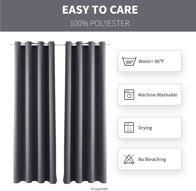 Outdoor Indoor Curtains W52 x L108 for Patio - Weather-resistant Window Panels Privacy Protect Grommet Top Thermal Insulated Home Curtain for Porch Pergola Lawn Garden Hot Tub Area (Gray, 2 Panels)