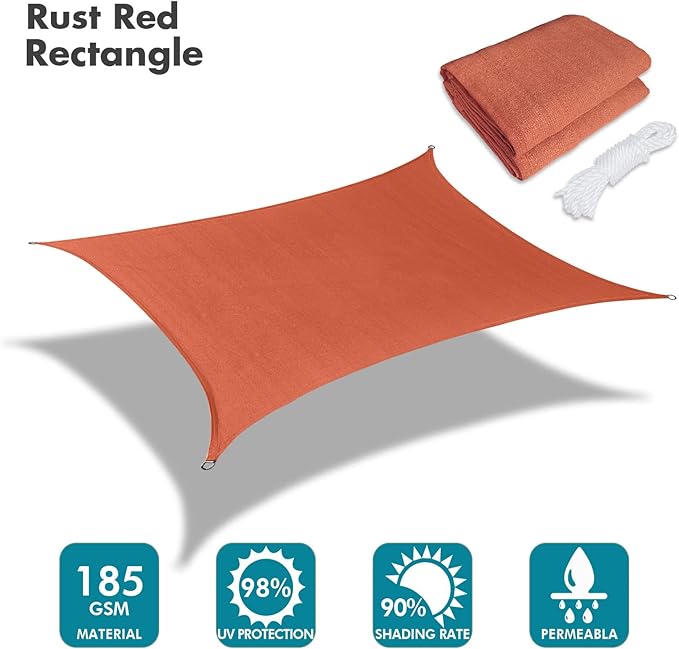 KANAGAWA 10'X14' Rust Red Custom Size Sun Shade Sail Rectangle UV Block Canopy Cover for Patio Backyard Lawn Garden Outdoor (Customized Available)
