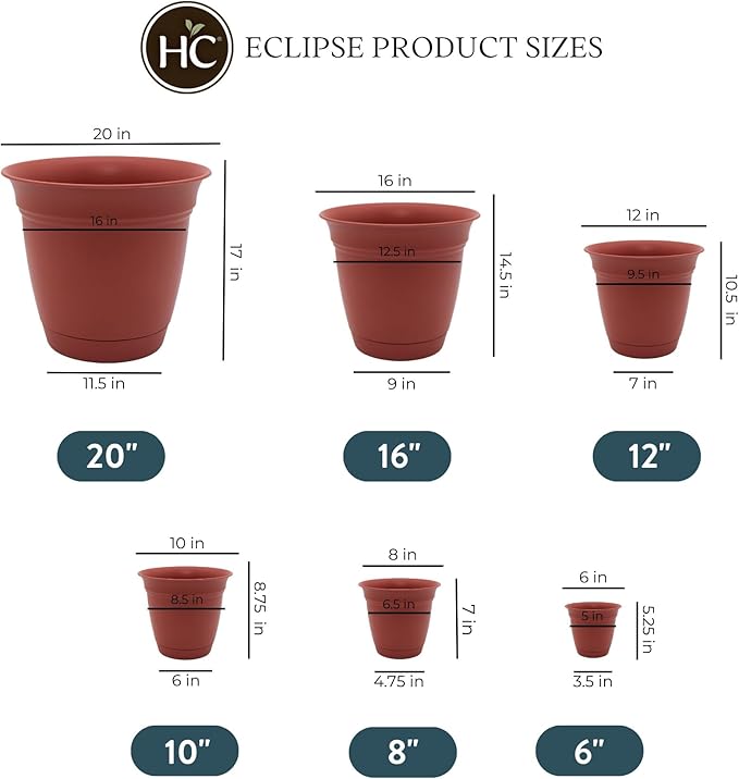 The HC Companies Eclipse Round Planter with Saucer - Outdoor & Indoor Plant Pot with Drainage Holes - Lightweight, UV-Resistant Plastic Pots for Plants, Flowers & Herbs (16" Clay, Pack of 1)