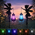 Solar Fairy Garden Decorations Solar Lighting 1 Pair – Outdoor Color-Changing Fairy Statues with Metal Stakes, Garden Ornaments for Lawn, Yard, Patio Decor (Type B Color-Shifting)