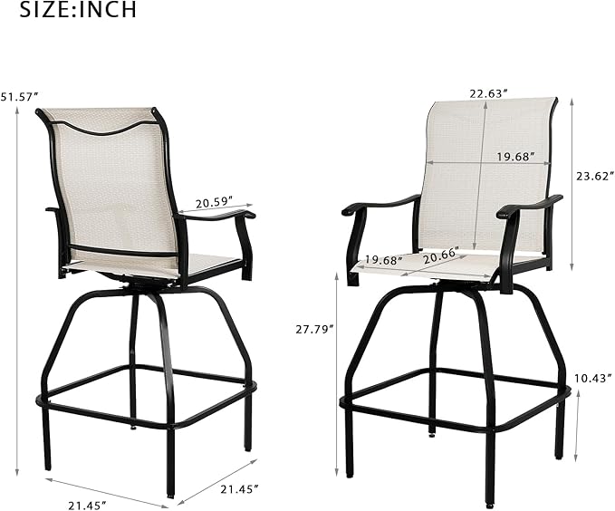 LEVELEVE Patio Bar Set 4pcs Swivel Bar Stools Outdoor Bistro Textilene Furniture Stability All-Weather Set (Beige Fabric)