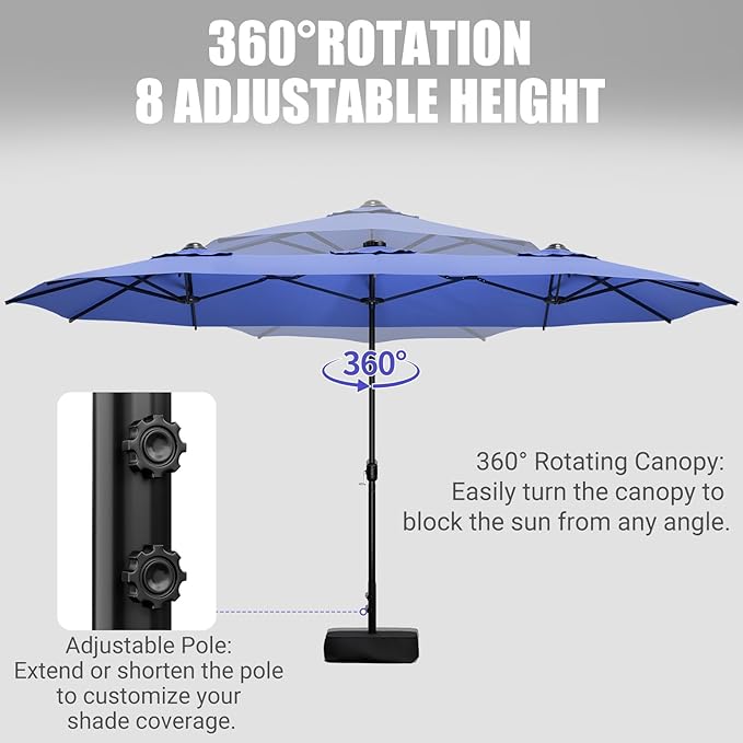 LEVELEVE 14FT Double-Sided Patio Umbrella with Base Included, Large Outdoor Rectangular Market Umbrella for Backyard, Poolside, Lawn & Garden,Blue