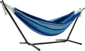 Vivere Double Cotton Hammock with Space Saving Steel Stand, Upgraded Polyester End Strings 450 lb Capacity - Premium Carry Bag Included - USA Grown Cotton (Island Breeze)