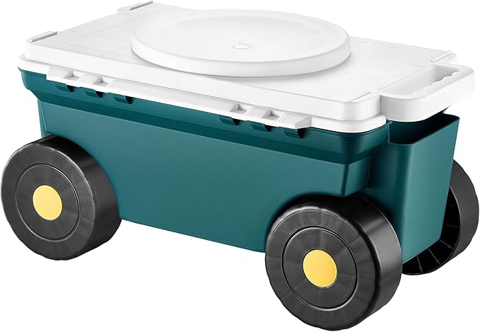 VEVOR Garden Scooter with Seat, 2 in 1 Rolling Garden Cart with Storage Bin, Supports up to 227 lbs, Outdoor Wagon with Handle, Lightweight Storage Gardening Stool for Yard Weeding Planting