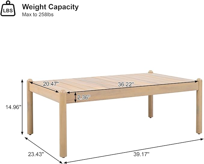 Christopher Knight Home Lenor Patio Acacia Wood Coffee Table, Solid Wood Outdoor Table for Patio Furniture Set, Slat Panel Rectangular Top, Light Teak