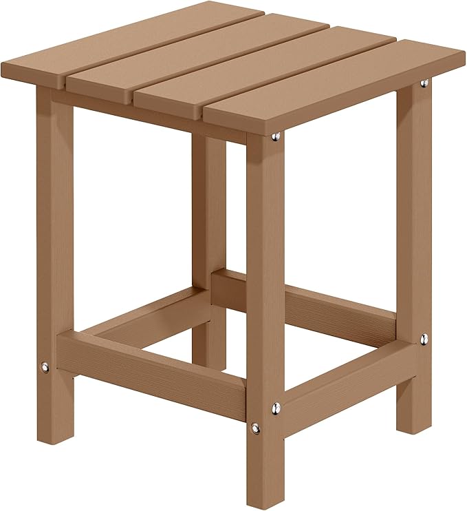 MUCHENGHY Adirondack Outdoor Side Table, 14.7" Patio Side Table Weather Resistant, HDPE Outdoor End Tables for Patio, Teak