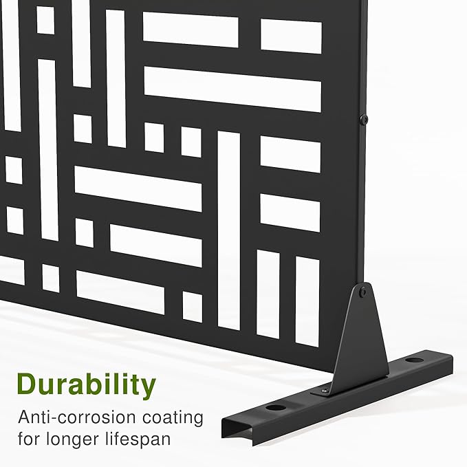 Casaphoria Metal Privacy Screen Outdoor, 72" H x 47" W Freestanding Decorative Privacy Screen for Patio Deck Balcony Garden with Stable Base, Black Helen