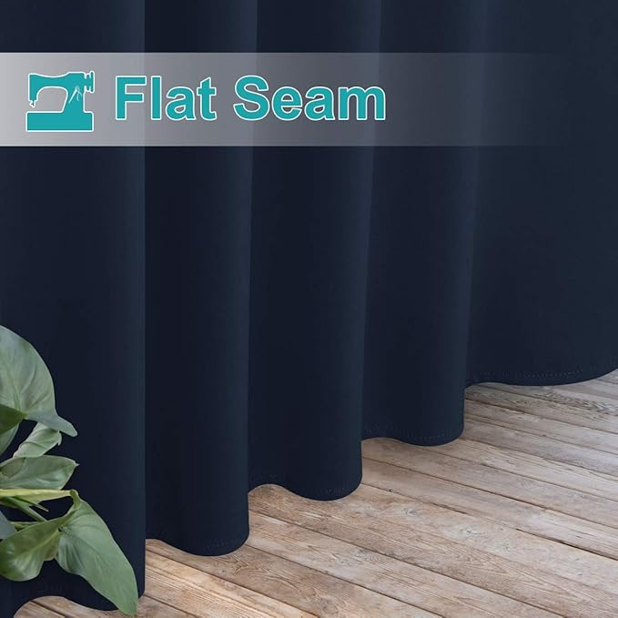 NICETOWN 2 Panels Navy Blue Outdoor Curtainss for Patio Waterproof, Self-Stick Detachable Tab Top Blackout Thermal Insulated Public Dividers Vertical Drapes for Front Porch & Canvas, W52 x L84