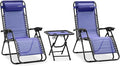 SereneLife Outdoor Zero Gravity Lounge Chair Set with Table – 2 Adjustable Recliners with Cup Holders, Headrest, Steel Frame & Foldable Design for Patio, Pool, Garden, or Camping