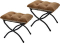15"(H) Folding Ottoman, Set of 2, Foldable Footrest Stool, Small Foot Stool for Couch, Collapsible Foot Rest Ottoman for Sofa, Accent Padded Ottomans for Living Room, Bedroom, Brown