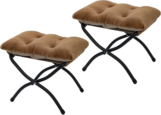 15"(H) Folding Ottoman, Set of 2, Foldable Footrest Stool, Small Foot Stool for Couch, Collapsible Foot Rest Ottoman for Sofa, Accent Padded Ottomans for Living Room, Bedroom, Brown