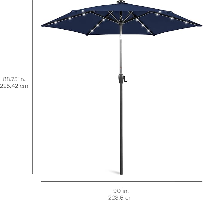 Best Choice Products 7.5ft Outdoor Solar Market Table Patio Umbrella for Deck, Pool w/Tilt, Crank, LED Lights - Navy Blue
