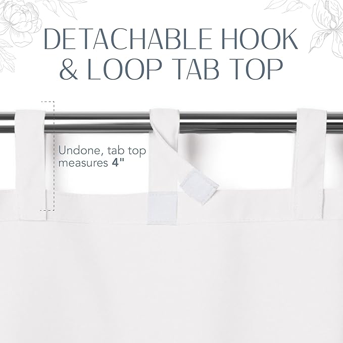Elrene Home Fashions Matine Weatherproof Tab-Top Indoor/Outdoor Solid Color Curtain Panel for Porch, Pergola, Patio, Deck, 52”W x 108”L, White