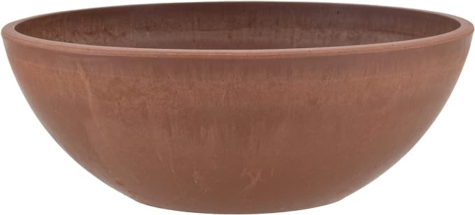 PSW Pot Collection M30TC 8-inch Plastic/Stone/Wood Composite Low Bowl Planter – No Drainage Hole (Drillable), Shallow Indoor/Outer Pot for Succulents, Bonsai, Fairy Gardens, Herbs, Terra Cotta Color