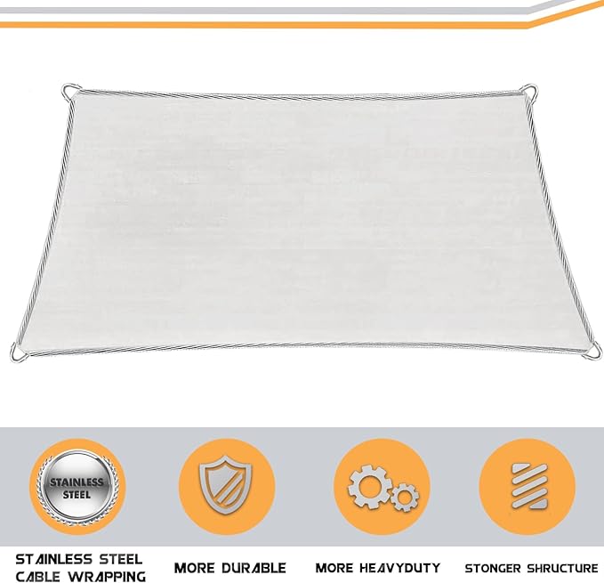 20' x 20' Sand Rectangle Sun Shade Sail Outdoor Canopy Awning UPF50+, 95% UV Blockage, Sunshade with High-Strength Steel Cable Edges for Outdoor Patio Garden Backyard