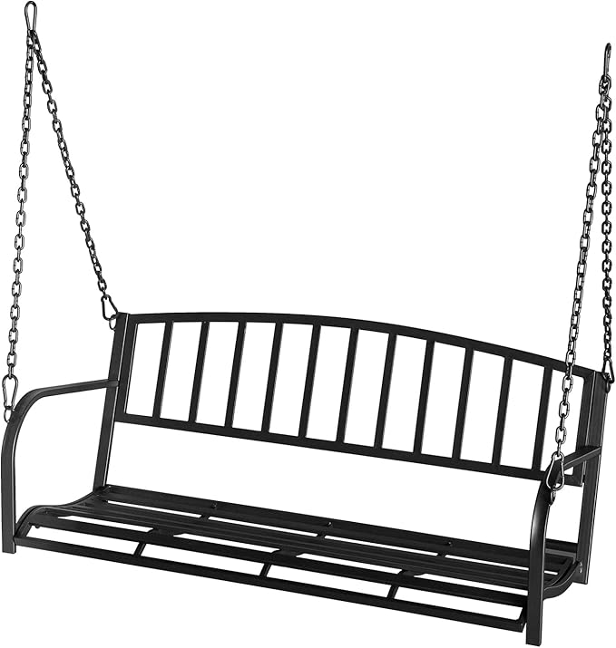 2-Person Metal Porch Swing, 47" Wide Outdoor Hanging Bench with Adjustable Chains, Heavy Duty 550LB Capacity, Perfect for Patio, Garden and Balcony