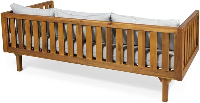 Merax Solid Acacia Wood Couch Chaise Lounge Chair Indoor, 3 Seater Daybed Sofa Couches with Cushions & Pillow, Heavy Frame Day Bed for Living Room, Office, Outdoor, Balcony, Patio, Water Resistant