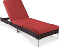HOMREST Outdoor Chaise Lounge Chair, Patio Wicker Lounge Chair with Pneumatic Adjustable Backrest, Rattan Pool Sunbathing Chair Suitable for Outside with Removable Cushion (Burgundy)