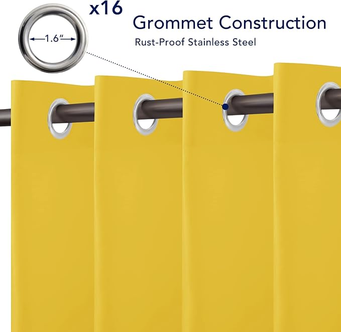 PureFit Outdoor Curtains for Patio Waterproof Weatherproof, UV Resistant Outside Curtains for Gazebo, Front Porch, Pergola, Sun Blocking Privacy Curtain, 120W x 95L inch, 1 Panel, Yellow